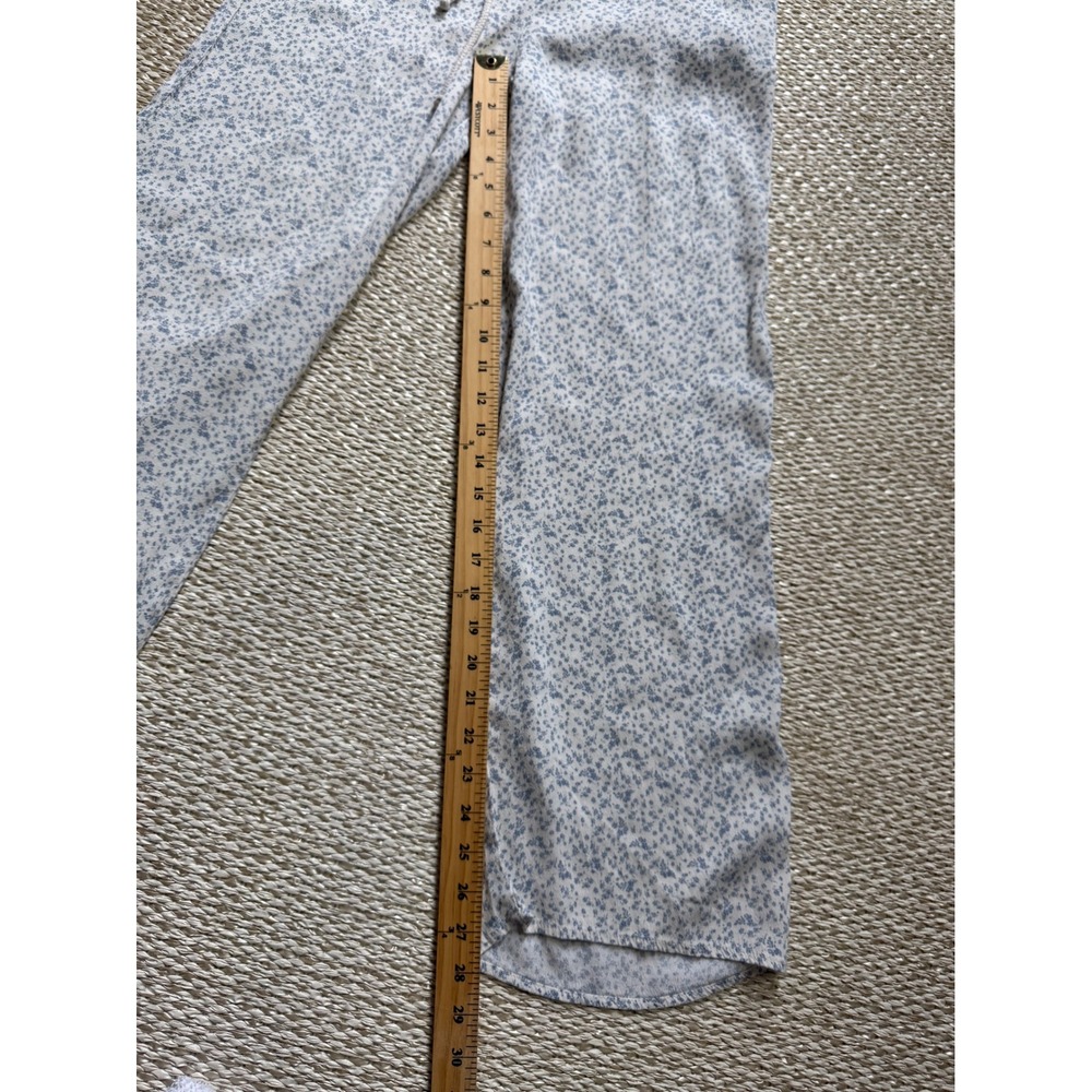 Blue Floral Ditsy Wide Leg Lounge Pants rayon blend dainty Beachy coastal pant L - Picture 7 of 8